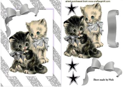 Cute Pair of Kitties with Silver Bows