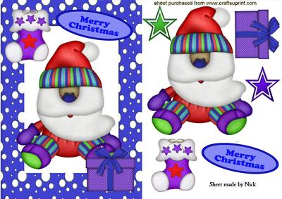 Happy Santa in Blue Snow Frame