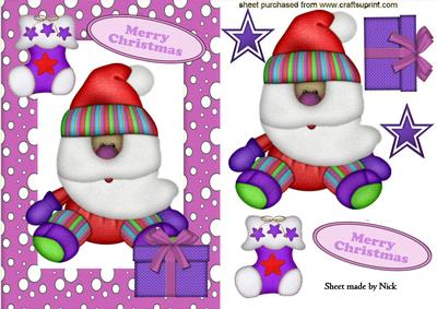 Happy Santa in Pink Snow Frame