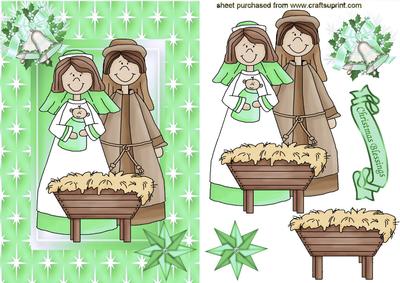 Christmas Blessings with Nativity Scene in Green Star Frame