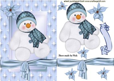 Cute Snowman in Blue Star Frame