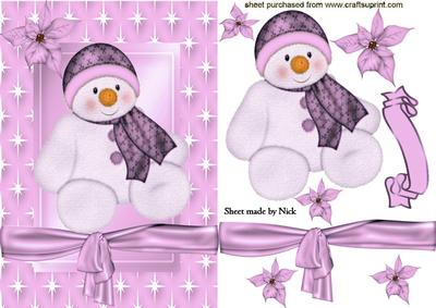 Cute Snowman in Pink Star Frame