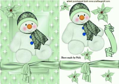 Cute Snowman in Green Star Frame