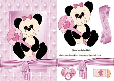 Cute Black/white Panda for Baby Girl in Pink Star Frame