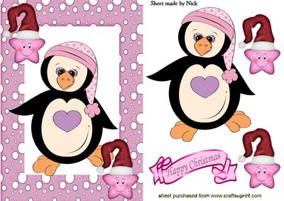 Now Were All Wearing Hats, Cute Penguin in Pink Snow Frame