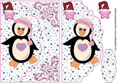 Cute Penguin with Cheeky Stars in Pink Scalloped Envelope
