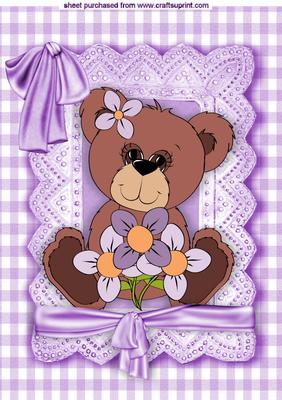 Little Flower Teddy in Purple Lace Frame A4