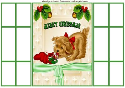 Cute Little Puppy with Christmas Stocking, French Gatefold