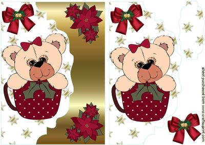 Cute Teddy in Christmas Teacup with Bow