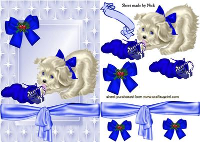 Little White Puppy in Blue Star Frame