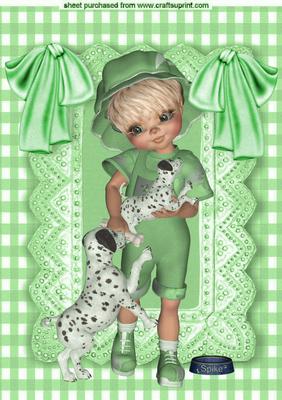 My Little Dalmation Puppy in Green Lace Frame A4