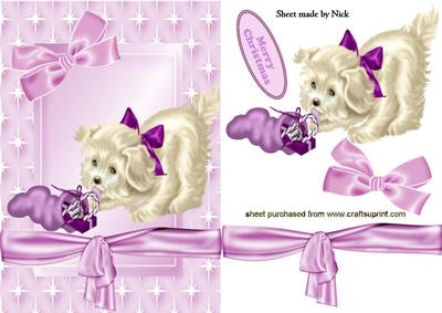 Cute in Pink Little Puppy with Pink Stocking in Star Frame