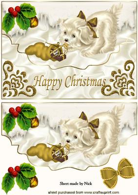 Little Puppy with Gold Bow Playing in the Snow