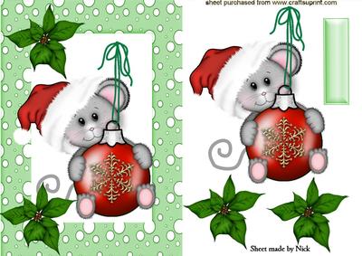 Christmas Mouse with Santa Hat in Green Snow Frame