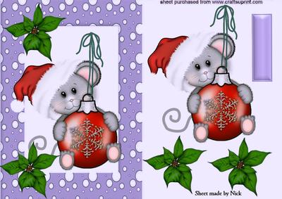 Christmas Mouse with Santa Hat on in Purple Snow Frame