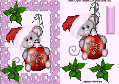 Christmas Mouse with Santa Hat on in Pink Snow Frame