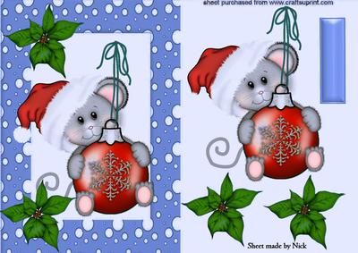 Christmas Mouse with Santa Hat on in Blue Snow Frame