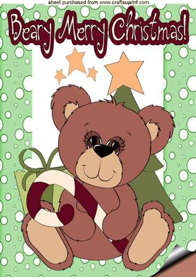 A Beary Merry Christmas in Green Snow Frame A4