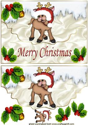 Cute Reindeer in the Snow with Santa Hat On