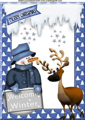 Snowman with Cheeky Reindeer A4