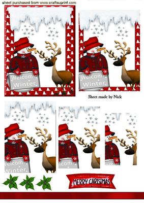 Snowman with Cheeky Reindeer in Red Frame Pyramids