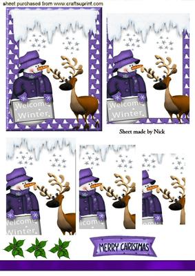 Snowman with Cheeky Reindeer in Purple Frame Pyramids