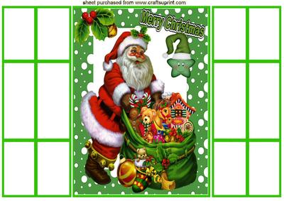 Lovely Santa with Sack of Toys, in Green Frame, Gatefold