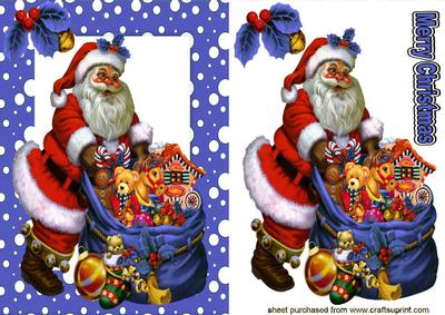 Lovely Santa with Sack of Toys in Blue Snow Frame