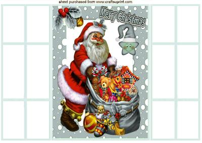 Santa with Sack of Toys in Silver Snow Frame, Gatefold