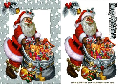 Santa with Sack of Toys in Silver Snow Frame
