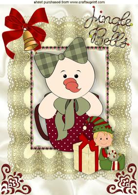 Snowman in Teacup with Cute Santa Elf A4