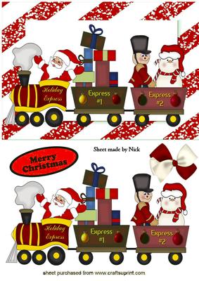 Santa with His Train of Toys in Red Frame