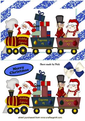 Santa with His Train of Toys in Blue Frame