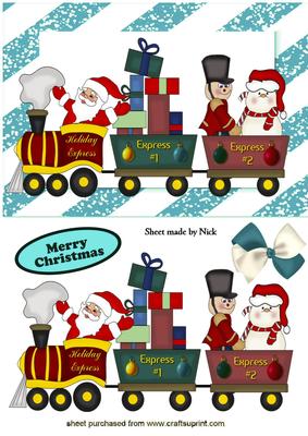 Santa with His Train of Toys in Turq Frame