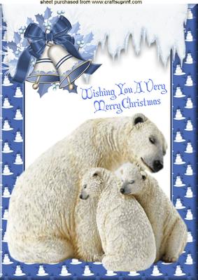 Polar Bear Family with Snow and Pretty Bow A4