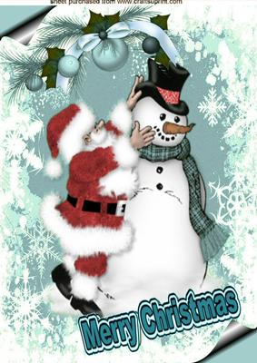 Jolly Santa with a Snowman in Turq Snow Frame A4