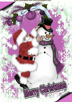 Jolly Santa with Snowman in Pink Snow Frame A4
