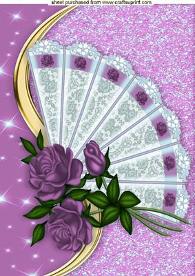Pretty Pink Roses on Lace Fan A4