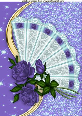 Pretty Purple Roses on Lace Fan A4
