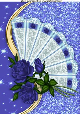 Pretty Blue Roses on Lace Fan A4