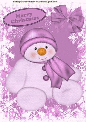 Cute Snowman in Pink Snow Frame A4