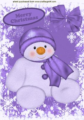 Cute Snowman in Purple Snow Frame A4