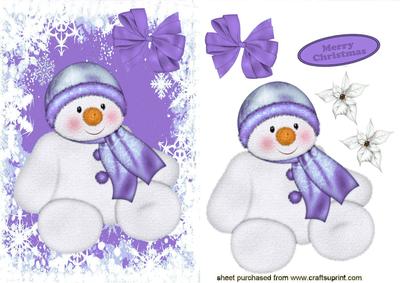Cute Snowman in Purple Snow Frame A5