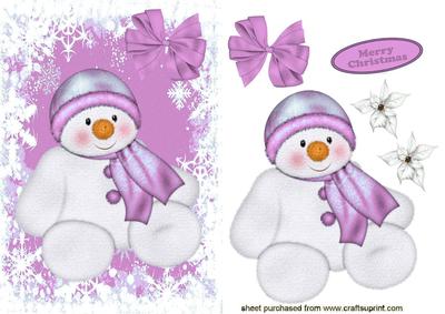 Cute Snowman in Pink Snow Frame A5