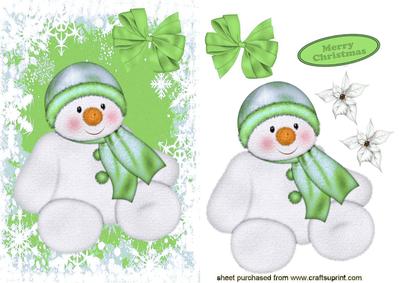 Cute Snowman in Green Snow Frame A5