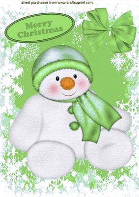 Cute Snowman in Green Snow Frame A4