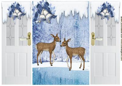 Cute Pair of Reindeers in Snow Scene Gatefold