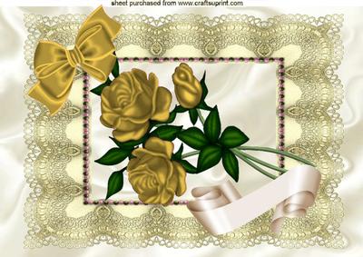 Beautiful Gold Roses on Vintage Cream Lace A4
