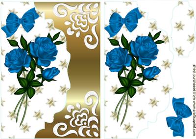 Blue Roses on Gold Scalloped Envelope