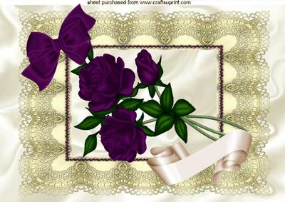 Dark Purple Roses on Cream Vintage Lace A4